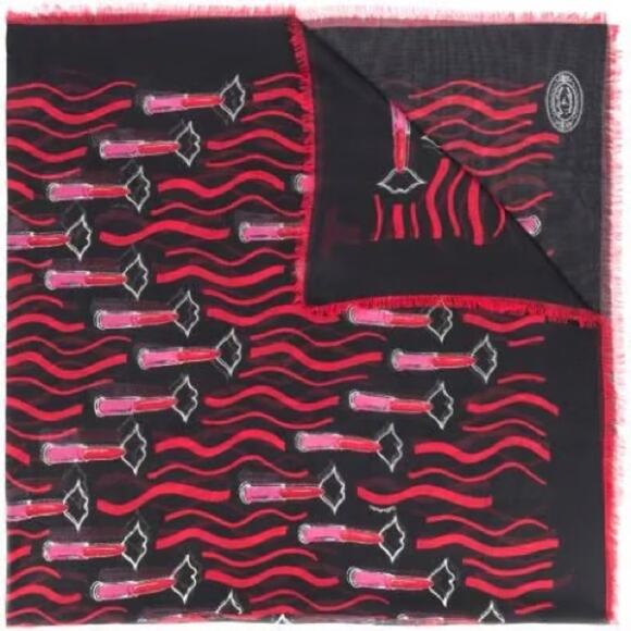 Valentino Silk Blend Scarf Zandra Rhodes Black Red Lipstick Print - Picture 8 of 8